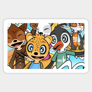 Characters Sliding Down Waterslide Sticker